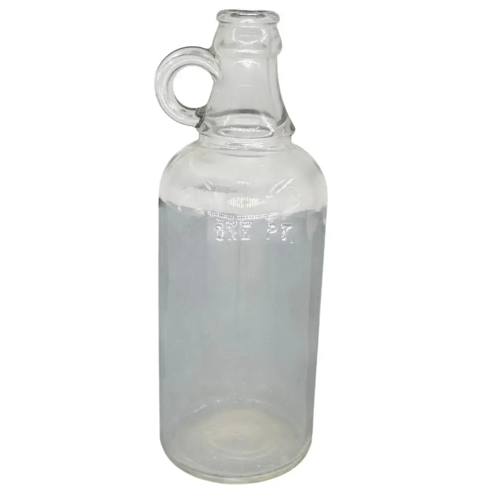 Vintage Clear Glass One Pint Jug Bottle Embossed ONE PT Finger Loop Handle